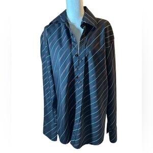 ROAR Men’s Dress Button Down Black with Stripes Shirt